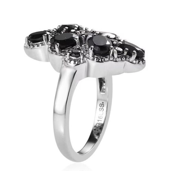 Thai Black Spinel and Simulated Black Diamond 2.80 ctw Ring in Stainless Steel 8 - Picture 4 of 6